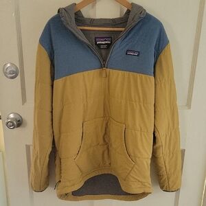 Patagonia Lightweight Pullover Hoodie (Men’s L) – Tan & Blue Colorblock